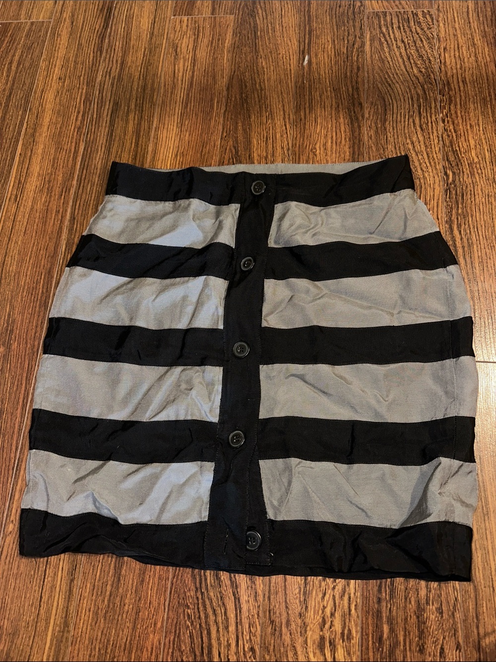 Club Monaco Black and Gray Striped Button-Front Mini Skirt